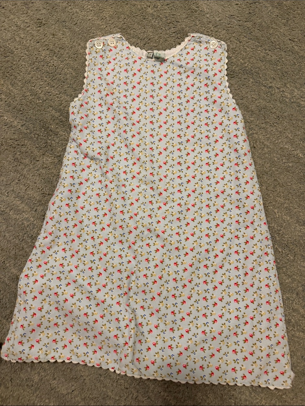 Light Blue Corduroy Floral Sleeveless Dress with Pink Blossom Print